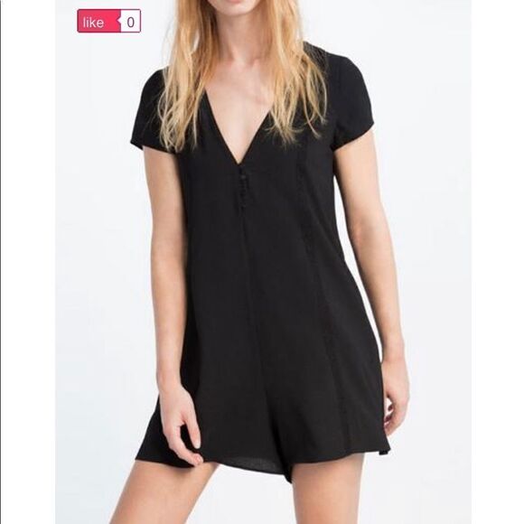 ZARA Black V-Neck Crepe play suit romper - Picture 1 of 15
